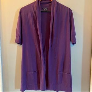 Theory Short Sleeve Open Front Cardigan Sweater in Purple